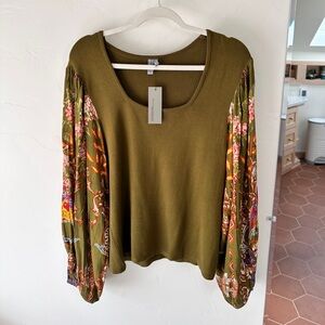 Bl-nk London (Anthropologie) Printed-Sleeve Sweater Top size large- NWT